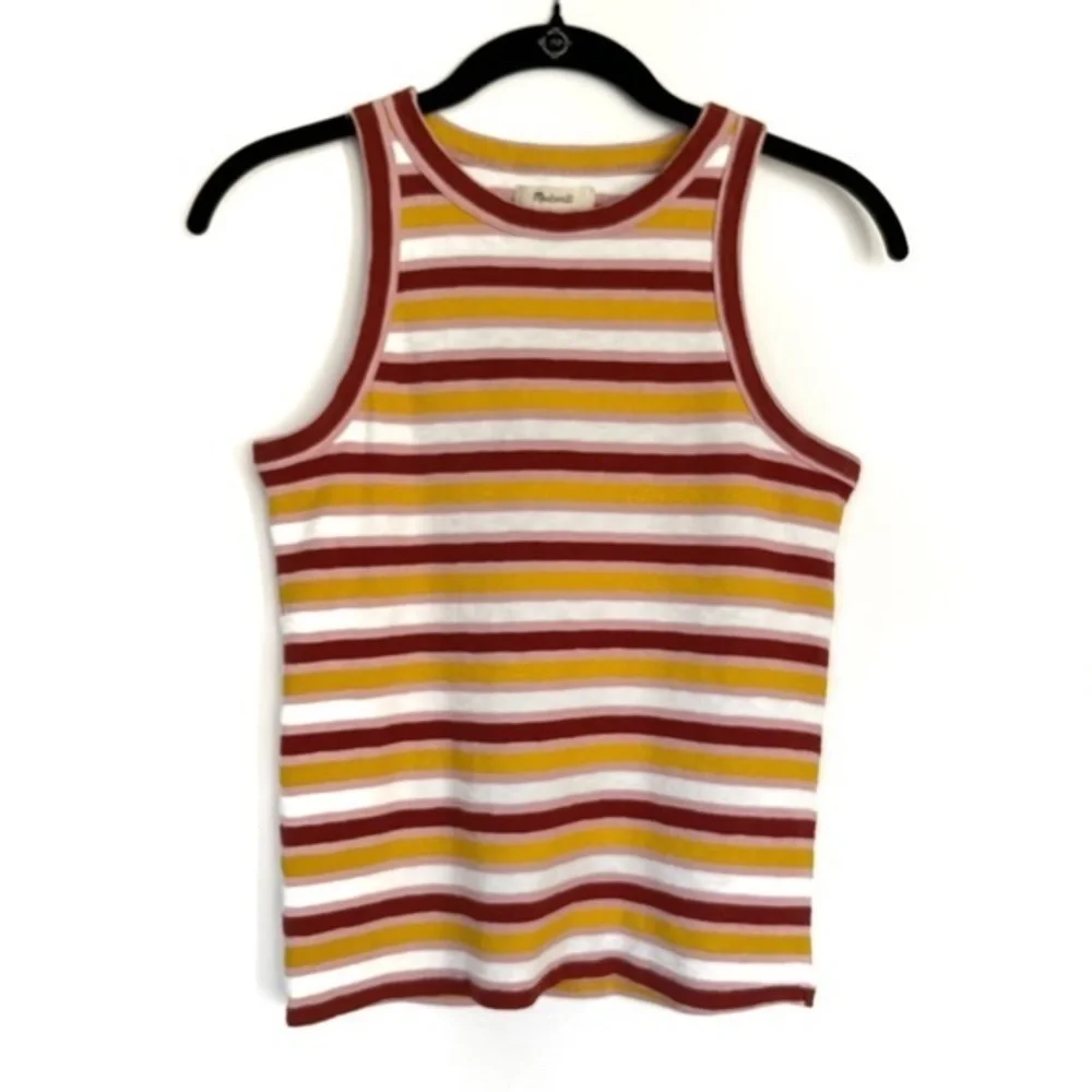 Madewell Pink, Red, Marigold and White Striped Westville Tank Top Size Small